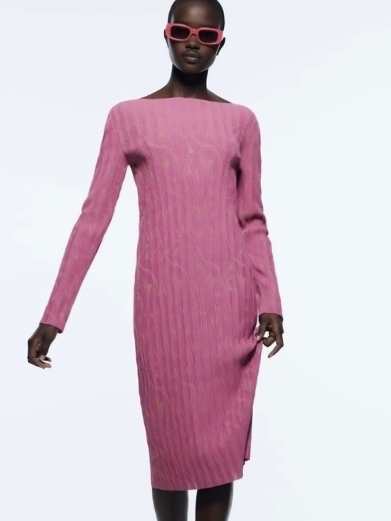 Zara Dresses & Skirts - Zara Purple Long Sleeve Knit Midi Dress Size S Contemporary Casual Minimalist